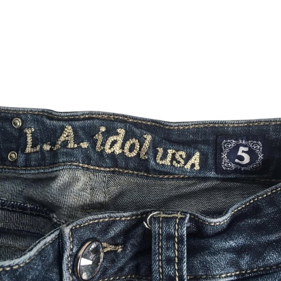 LA Idol Jeans Womens Size 5 Embellished Rhinestone Flap Pockets W29 L34 - Picture 10 of 16